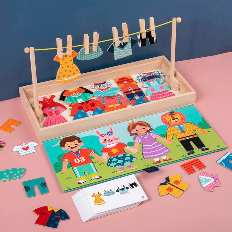 Séduire et Stimuler : Le Sèche-linge Puzzle Montessori, un jeu éducatif en bois pour un apprentissage ludique