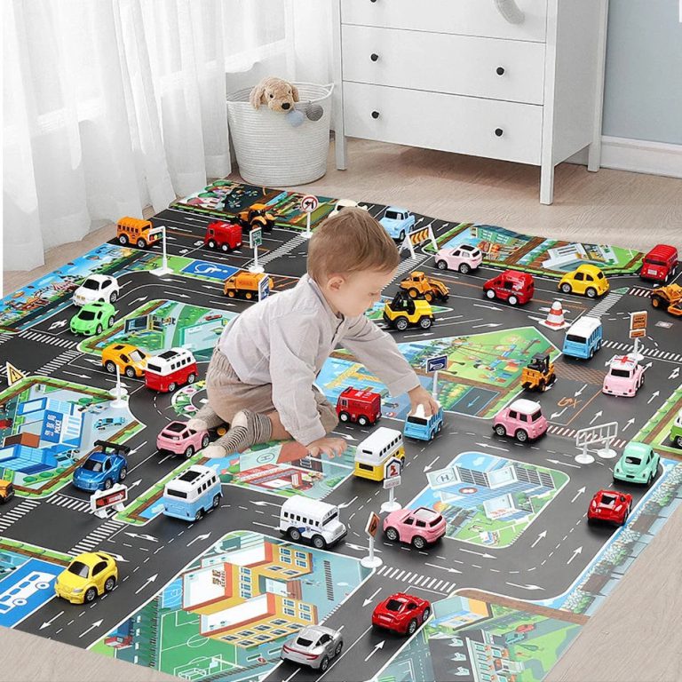 Plongez dans un Univers Ludique et Éducatif: Le Tapis de Jeu Cartoon City Traffic Rug