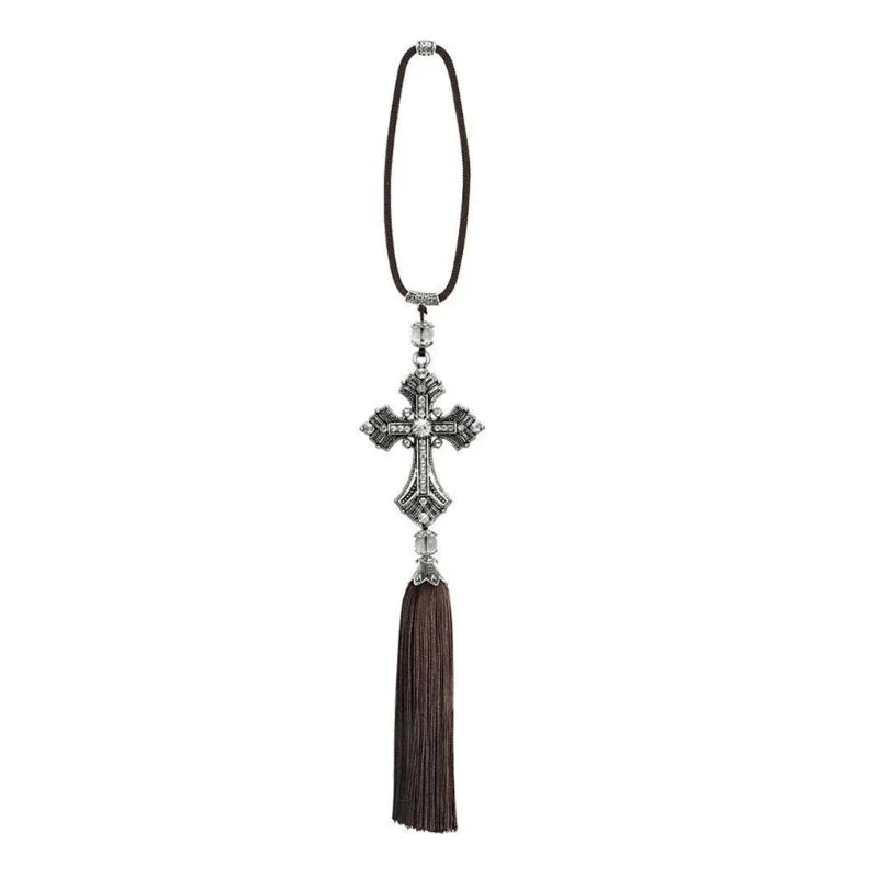 Révélez l'Élégance et la Spiritualité de Votre Voiture avec ce Pendentif Croix en Métal et Cristal