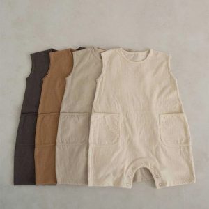 Offrez à Bébé un Été Doux et Élégant avec une Barboteuse en Coton Unisexe