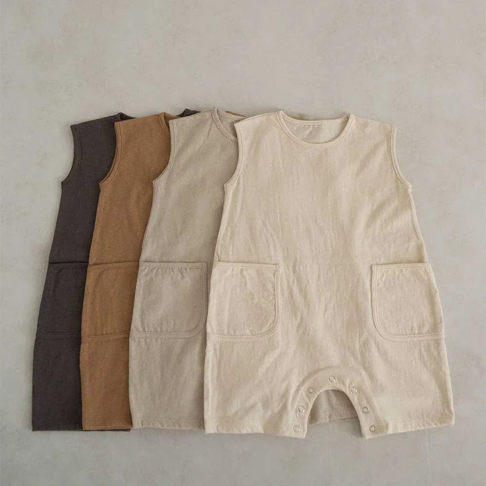 Offrez à Bébé un Été Doux et Élégant avec une Barboteuse en Coton Unisexe