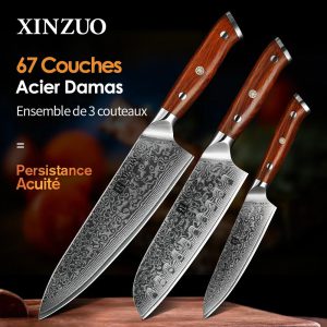 Découvrez l’alliance rare d’élégance et de performance avec le set de couteaux XINZUO Damas Bois Rose