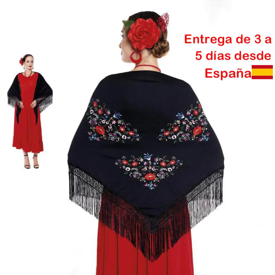 Élégance en Mouvement : L’Art du Châle Manila Broderie Florale dans l’Univers du Flamenco