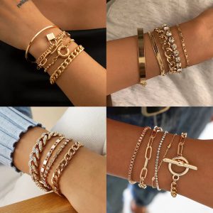 L'audace à votre poignet : L'Ensemble de Bracelets Chaînes Punk Métal Lourd et Strass pour Femmes