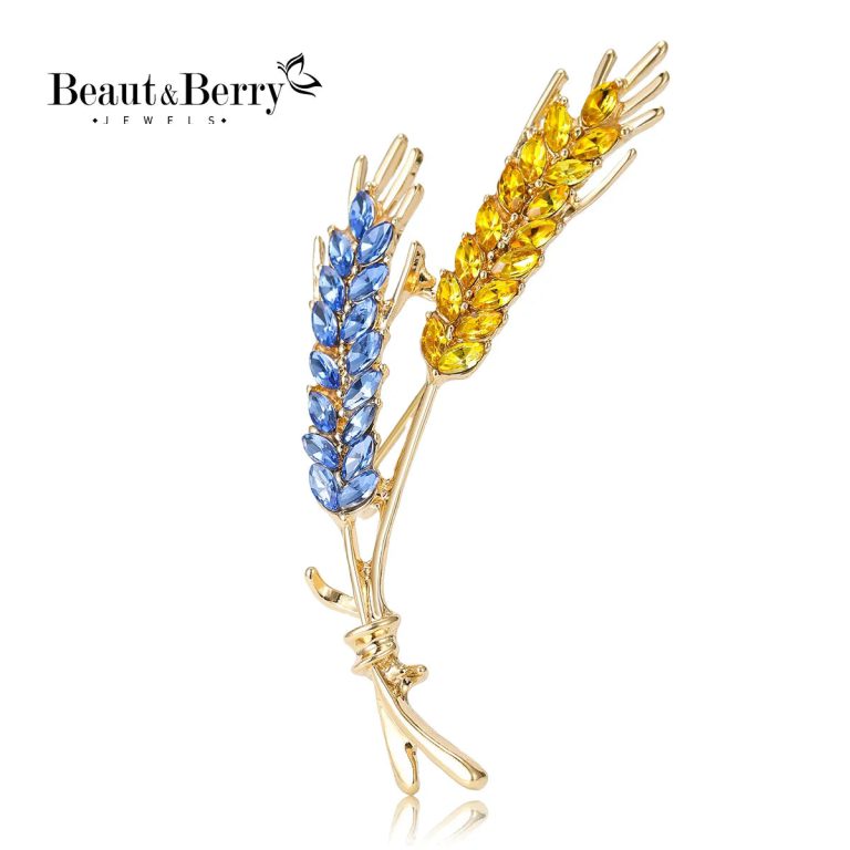 L’élégance naturelle revisitée : Broches Épi de Blé Beaut&Berry avec Strass Bleus et Jaunes