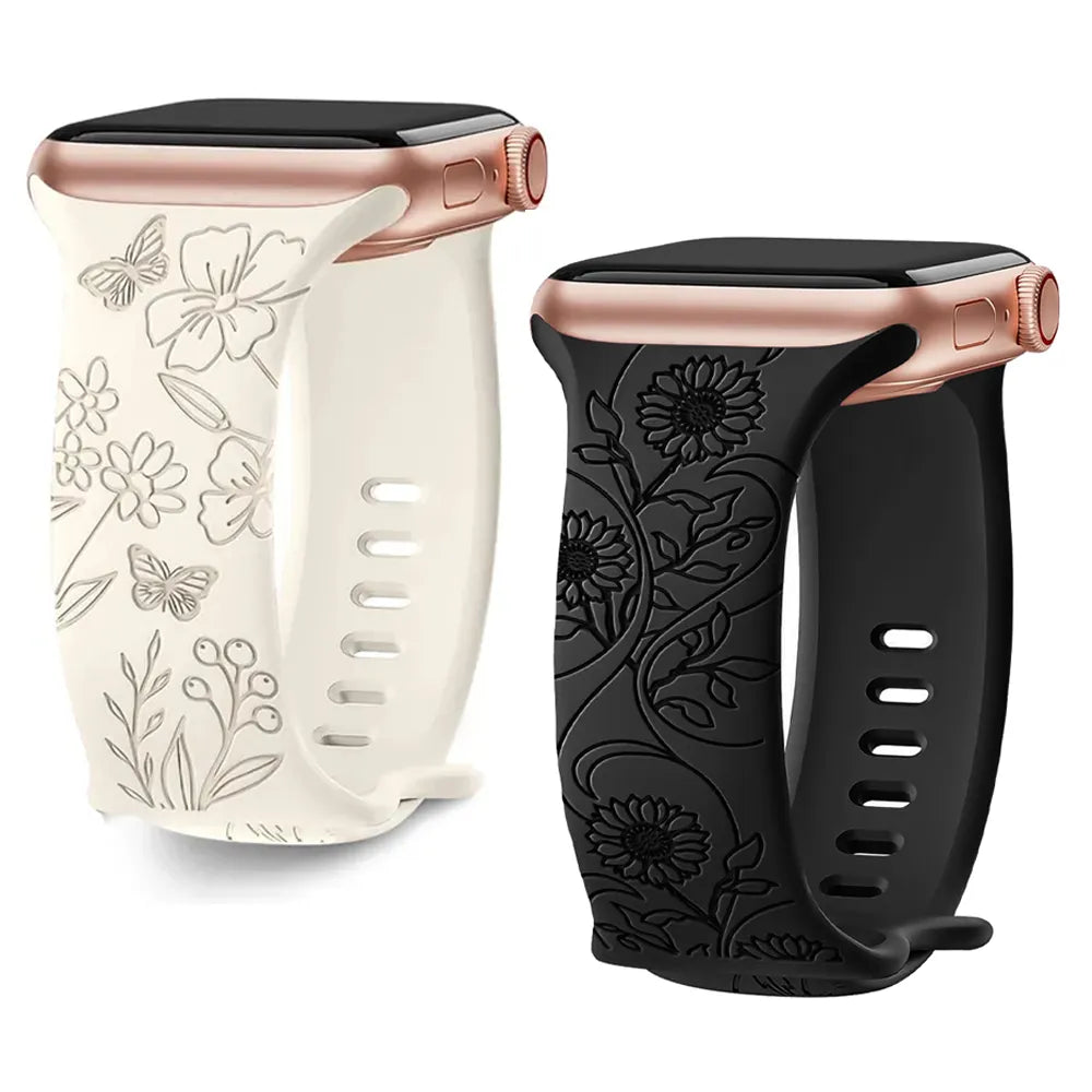 Élégance au Poignet : Le Bracelet Floral Gravé pour Apple Watch Alliant Style et Résilience