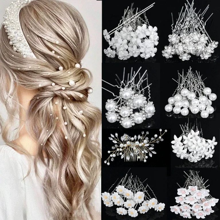 L'élégance incarnée : Sublimez votre coiffure de mariage avec des épingles en perles et strass argentées