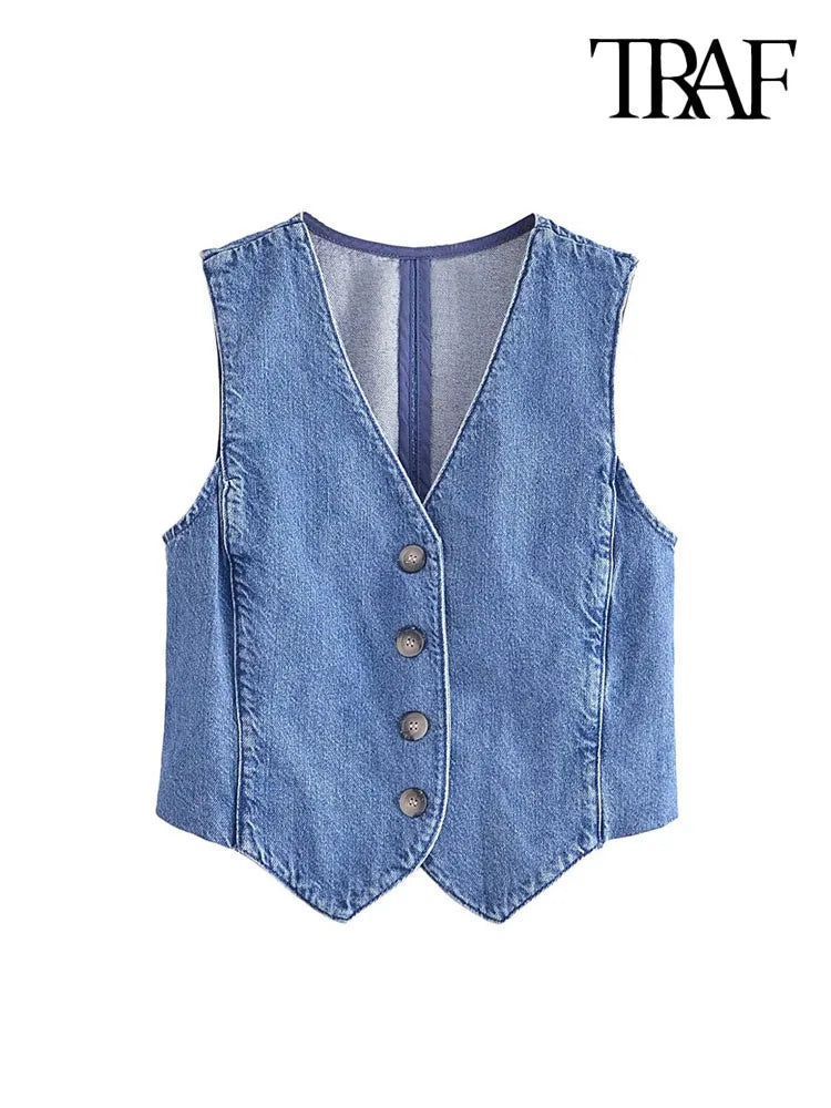 Adoptez le Style Vintage et Confortable avec le Gilet en Jean sans Manches TRAF