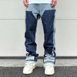 Affirmez Votre Style Urbain avec des Jeans Amples au Motif Tacheté d'Encre