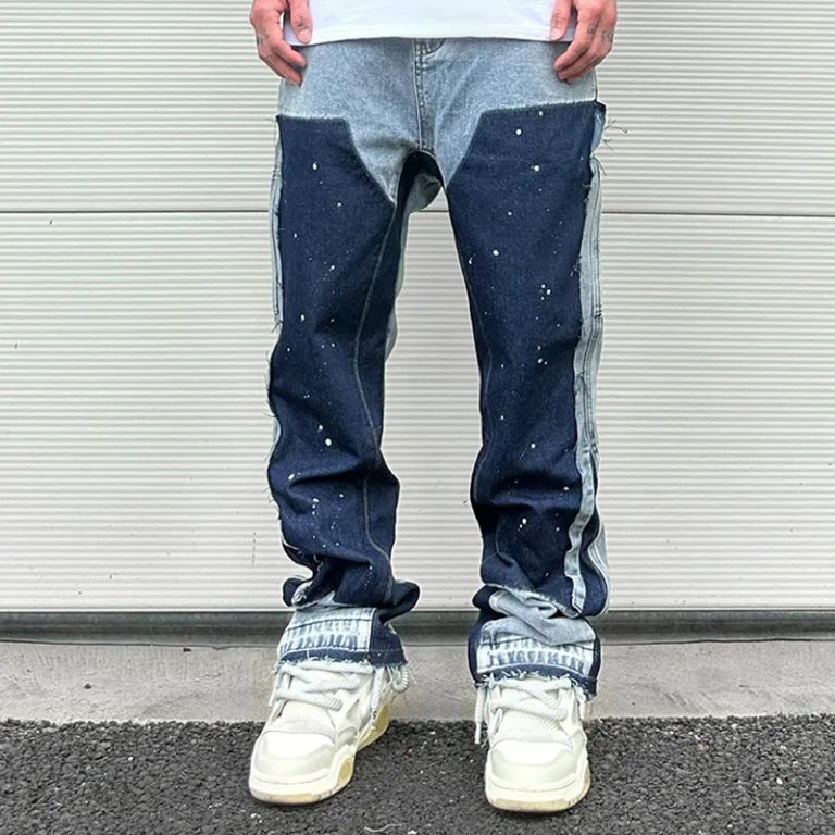Affirmez Votre Style Urbain avec des Jeans Amples au Motif Tacheté d'Encre