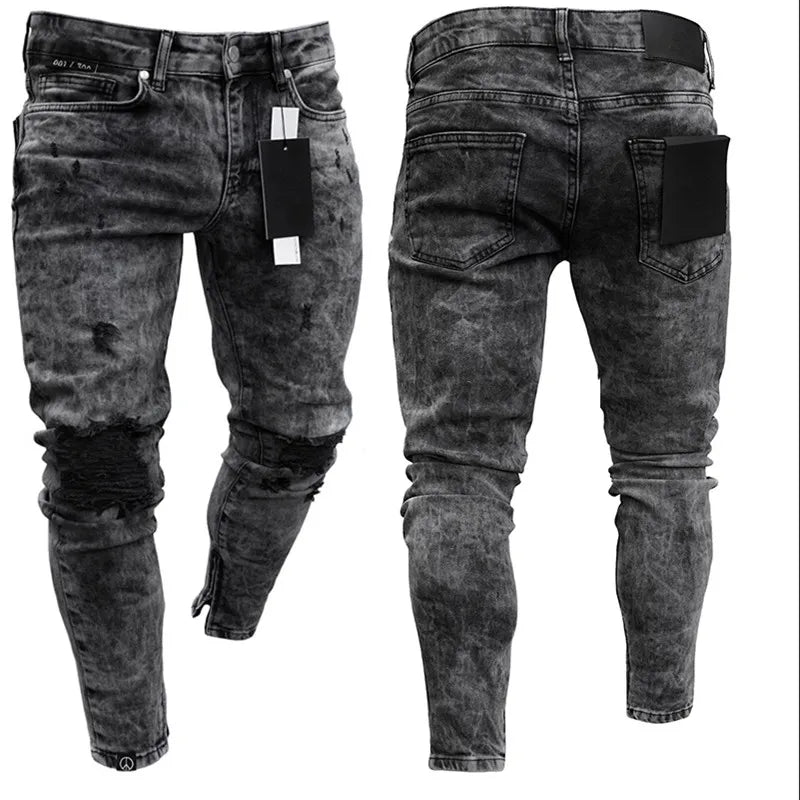 Adoptez le Style Rebelle avec Confort : Découvrez le Jeans de Motard Hommes Délavés Extensibles Slim Fit