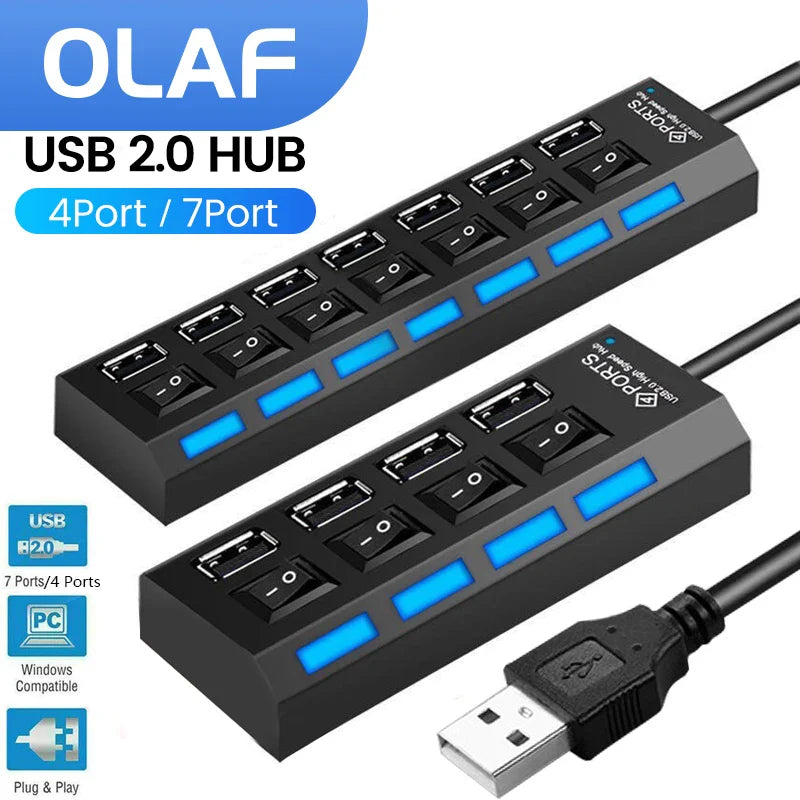 Optimisez Votre Bureau avec le Hub USB 2.0 OLAF 7 Ports – Une Solution Polyvalente pour Vos Périphériques