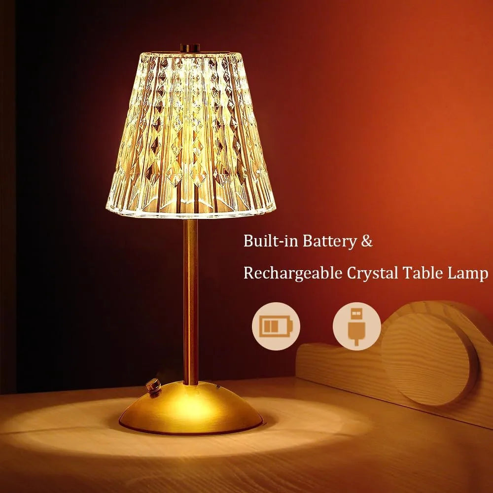 Éclairez Votre Intérieur avec Élégance grâce à la Lampe de Table en Cristal Rechargeable