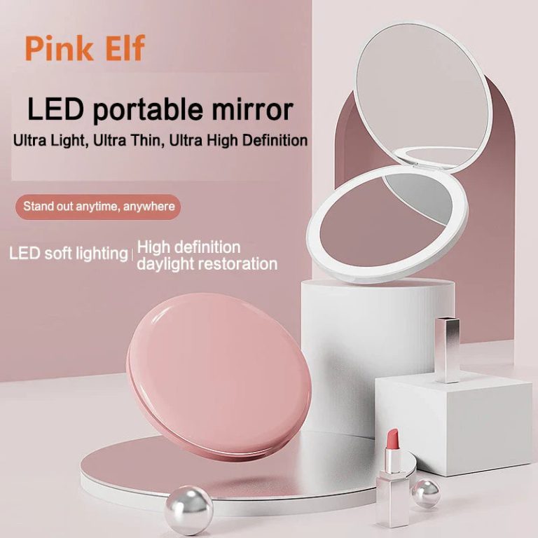 Révélez votre beauté: l'allié maquillage ultime avec le Miroir LED Pliable Rose/Blanc