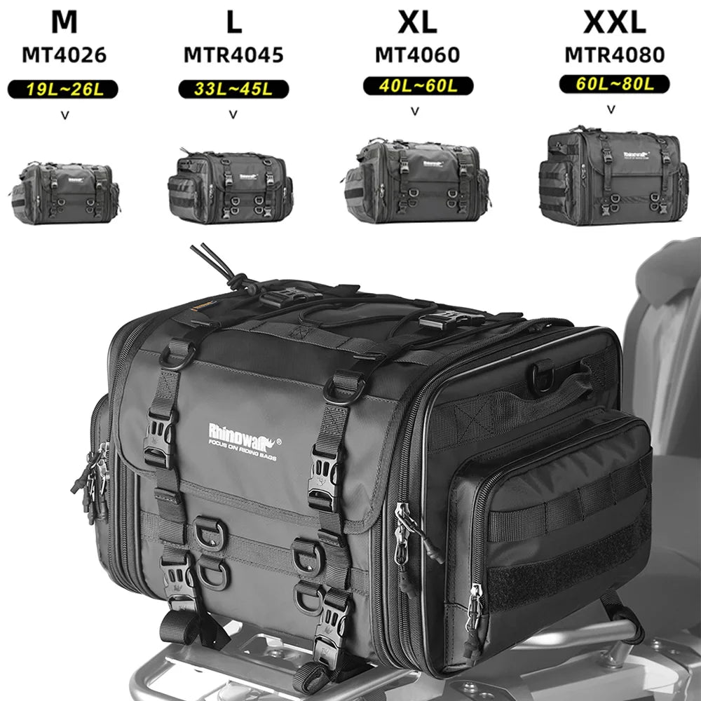 Embarquez pour l’Aventure avec le Sac de Queue Moto Rhinowalk Étanche Extensible