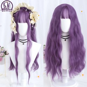 Osez le Look Audacieux avec une Touche Violette : La Perruque Synthétique Longue Vague Cosplay