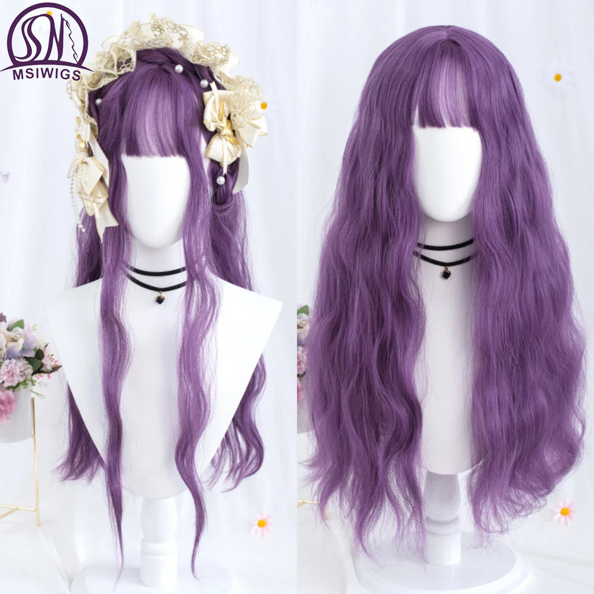 Osez le Look Audacieux avec une Touche Violette : La Perruque Synthétique Longue Vague Cosplay