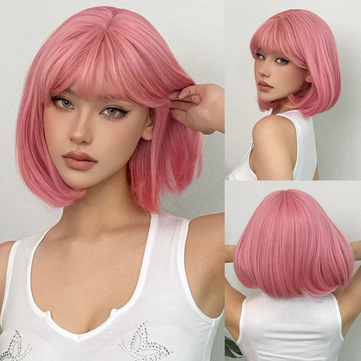 Réinventez Votre Look : La Perruque Synthétique Rose Bob pour une Touche d'Audace et de Fantaisie