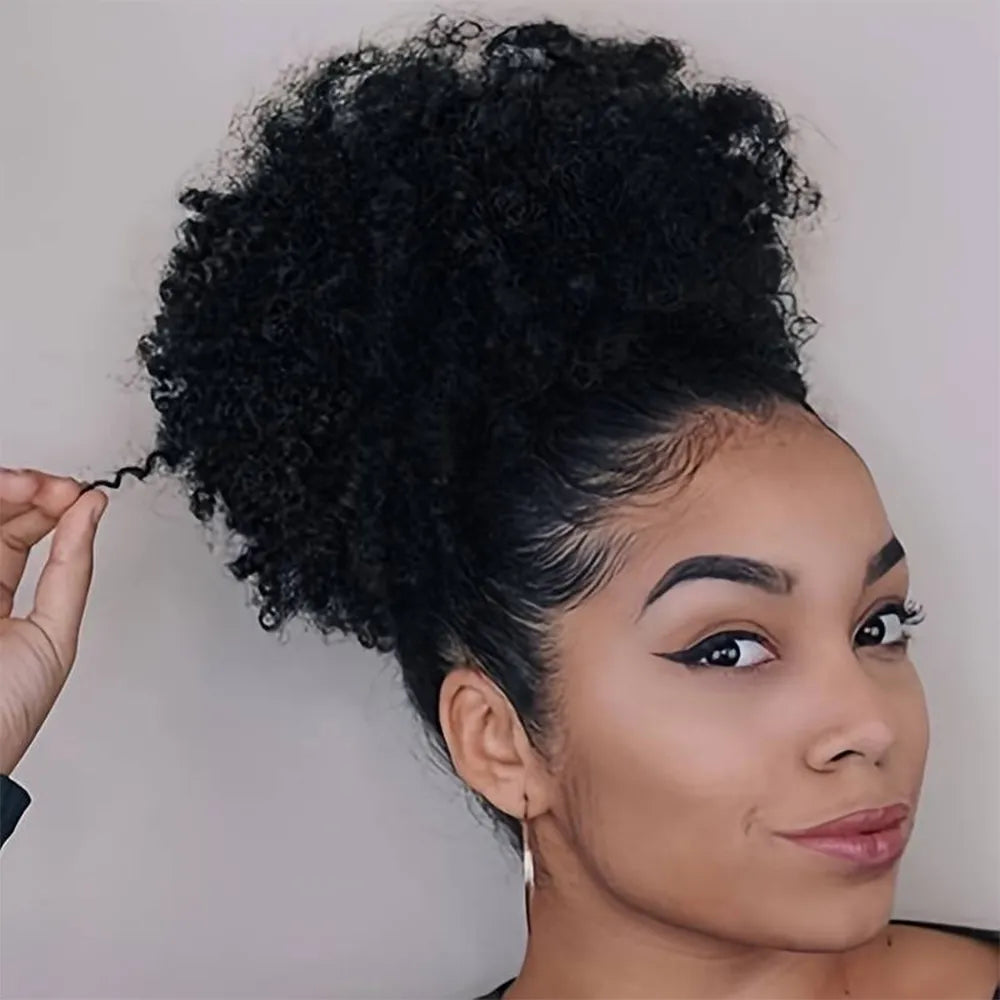 L'art du chignon haut : Révélez votre style avec l’Afro Puff Volumineux Kinky Curly