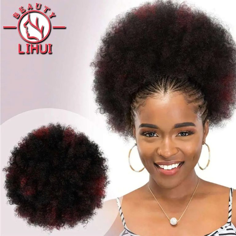 Adoptez une Élégance Instantanée avec le Chignon Afro Court Bouclé en Fibre Haute Température