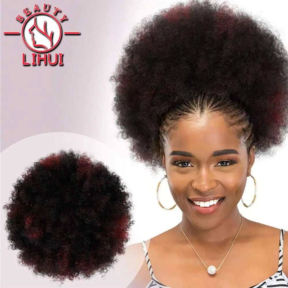 Adoptez une Élégance Instantanée avec le Chignon Afro Court Bouclé en Fibre Haute Température