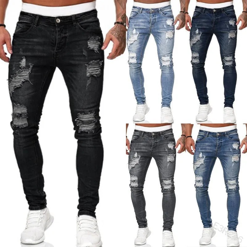 Style et Confort Urbain : Le Jeans Déchiré Skinny pour Homme qui Révolutionne le Streetwear