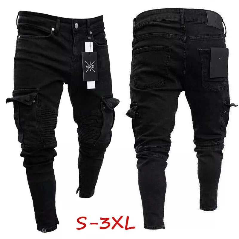 Redéfinir l’élégance urbaine avec le Pantalon Cargo Pencil Jogger Hommes Denim Noir