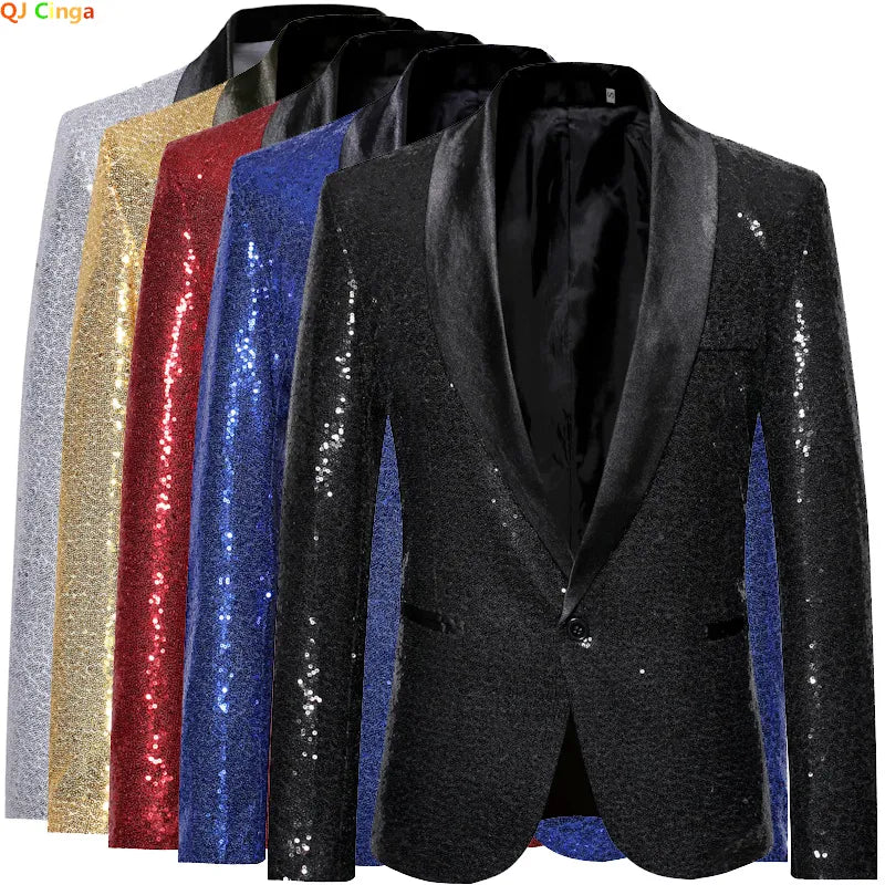Éblouissez Votre Style avec le Blazer Homme Sequins Brillants Or