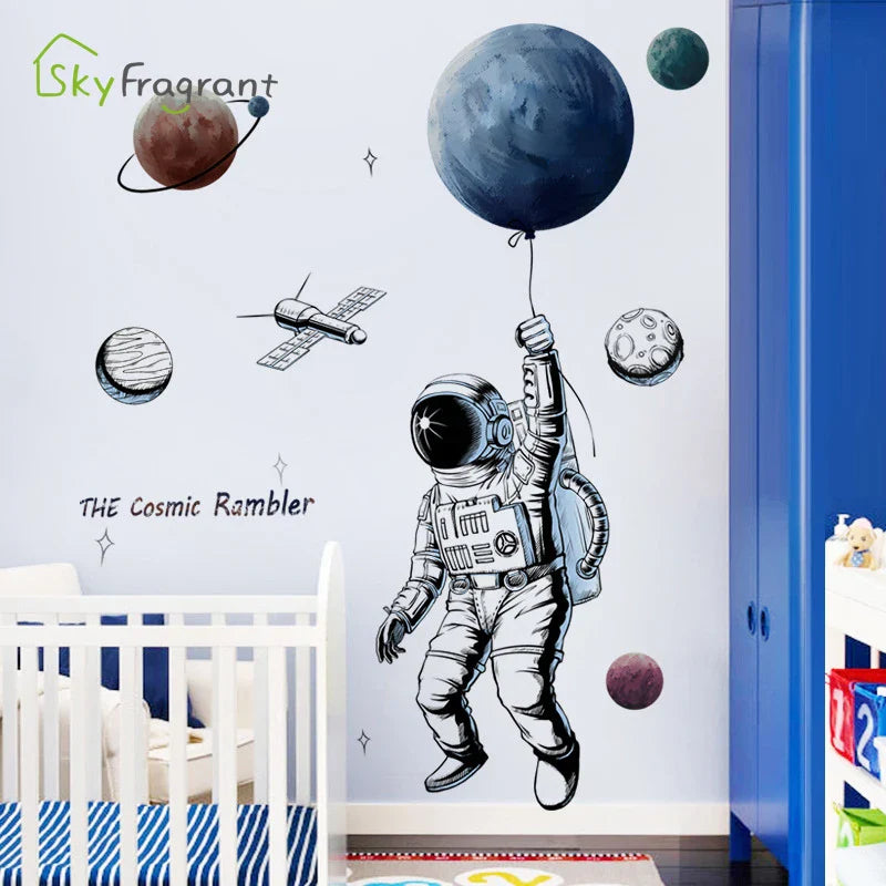 Envie d'un voyage spatial au cœur de votre intérieur ? Découvrez l'univers en 3D de ce sticker mural astronaute