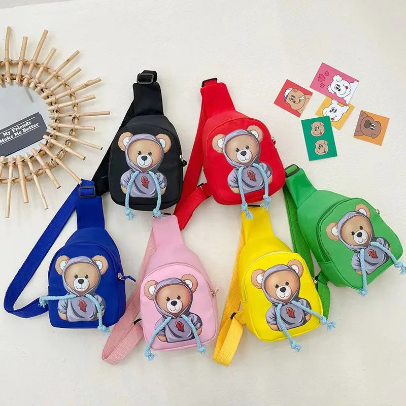 Sac bandoulière enfant motif ours cartoon en nylon : Le compagnon idéal pour des aventures colorées
