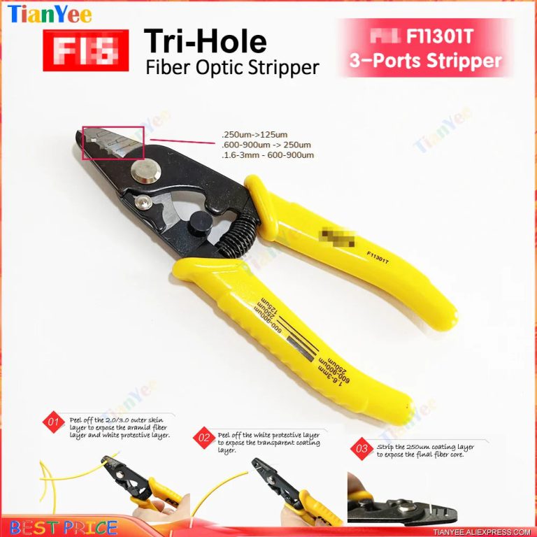 Découvrez la précision ultime avec la Pince à Dénuder Fibres Optiques Tri-Hole FS Cutter